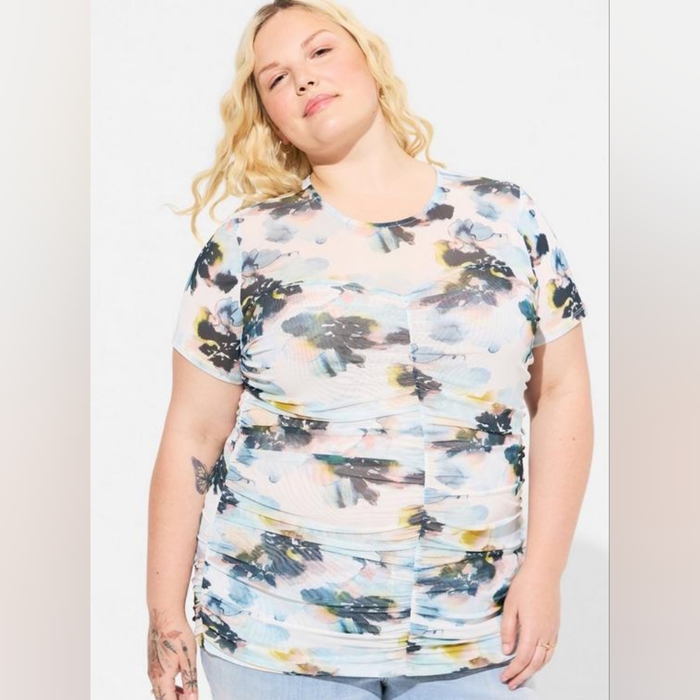 Y2K Inspired Torrid Stretch Sheer Mesh Crew Neck Top